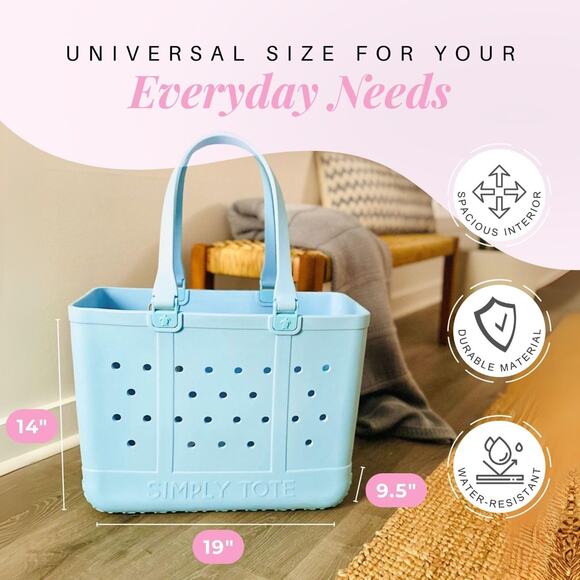 Simply Southern Large Waterproof Sandproof Beach Tote Bag Sky Blue Easy Clean - Picture 7 of 9